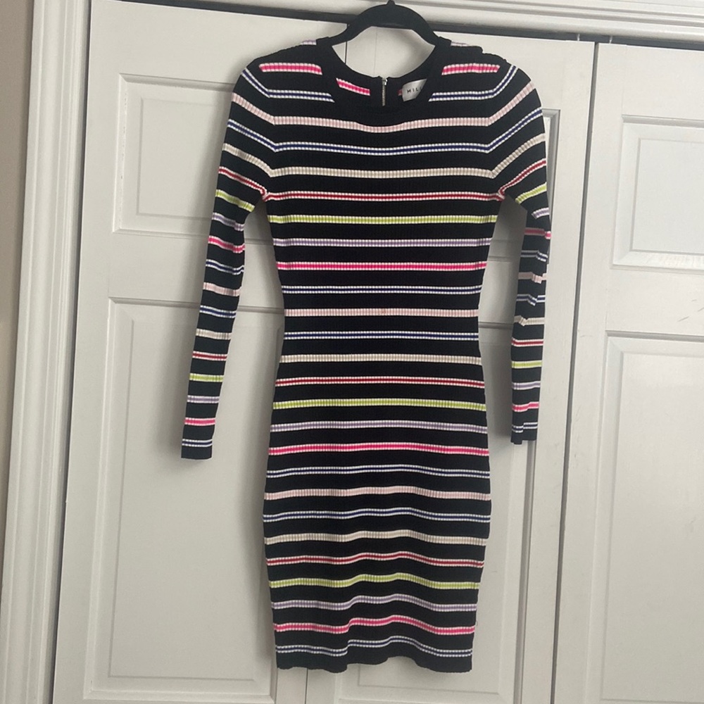 Milly Minis, Multi Striped knit long sleeve dress, Medium in bright colors